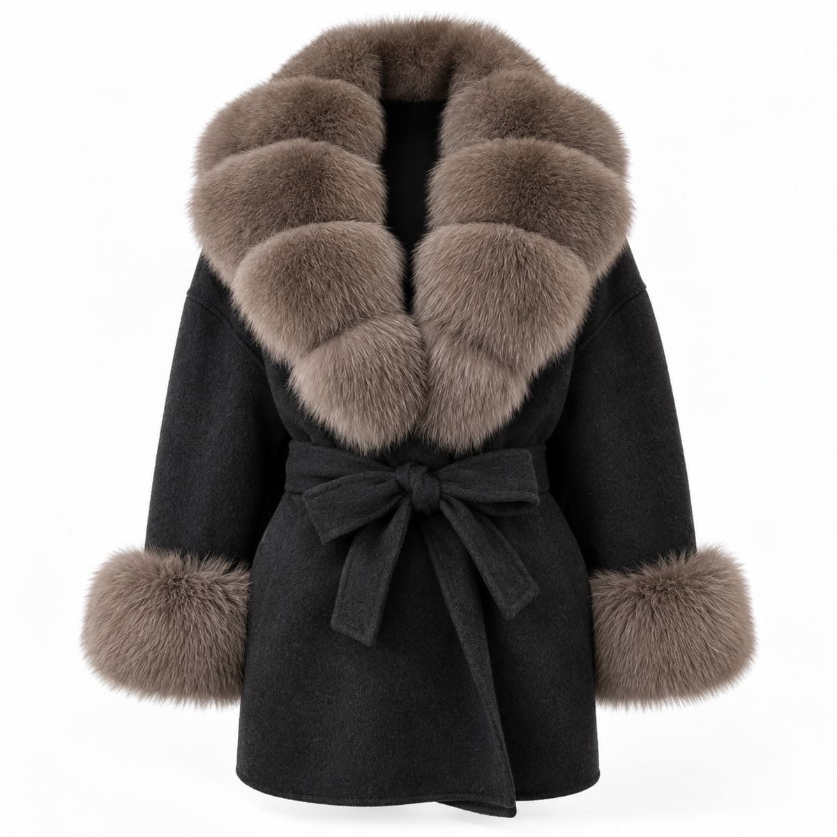 LIVMAÉ Privé — Sablette Fur Trim Coat – Schwarz – Produktbild