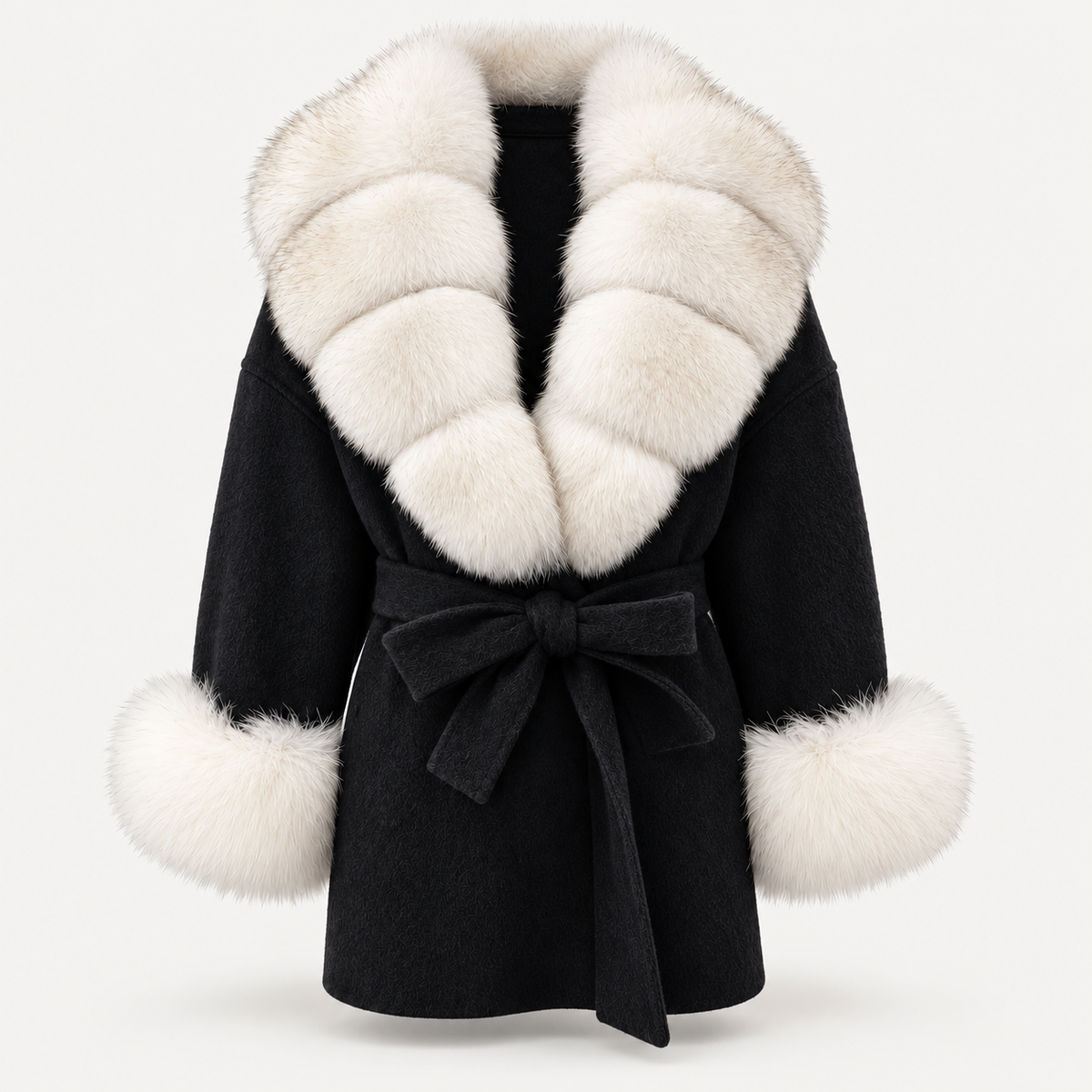 LIVMAÉ Privé — Aurelia Fur Trim Coat – Schwarz – Produktbild