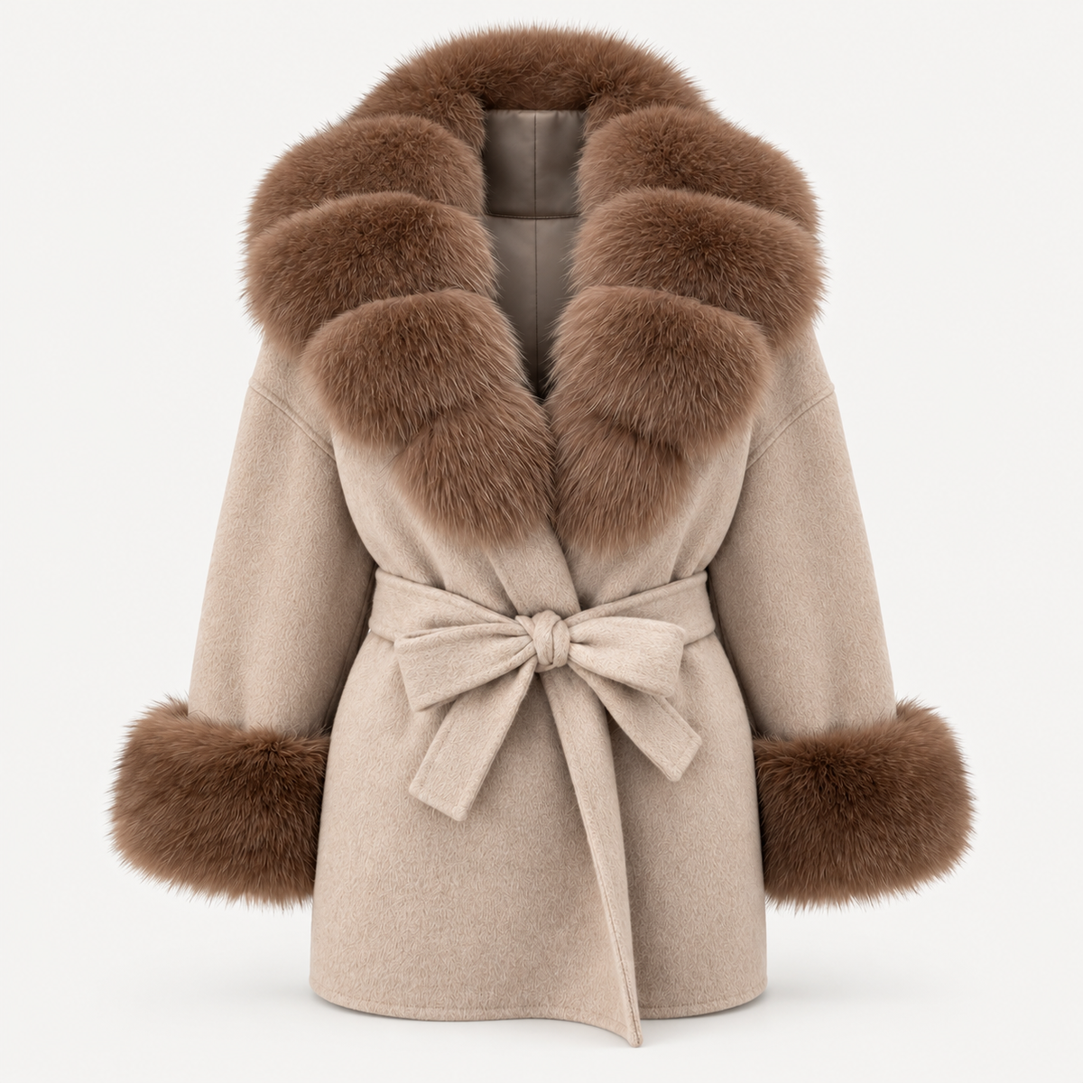 LIVMAÉ Privé — Bordeauxa Fur Trim Coat – Kaffee – Produktbild