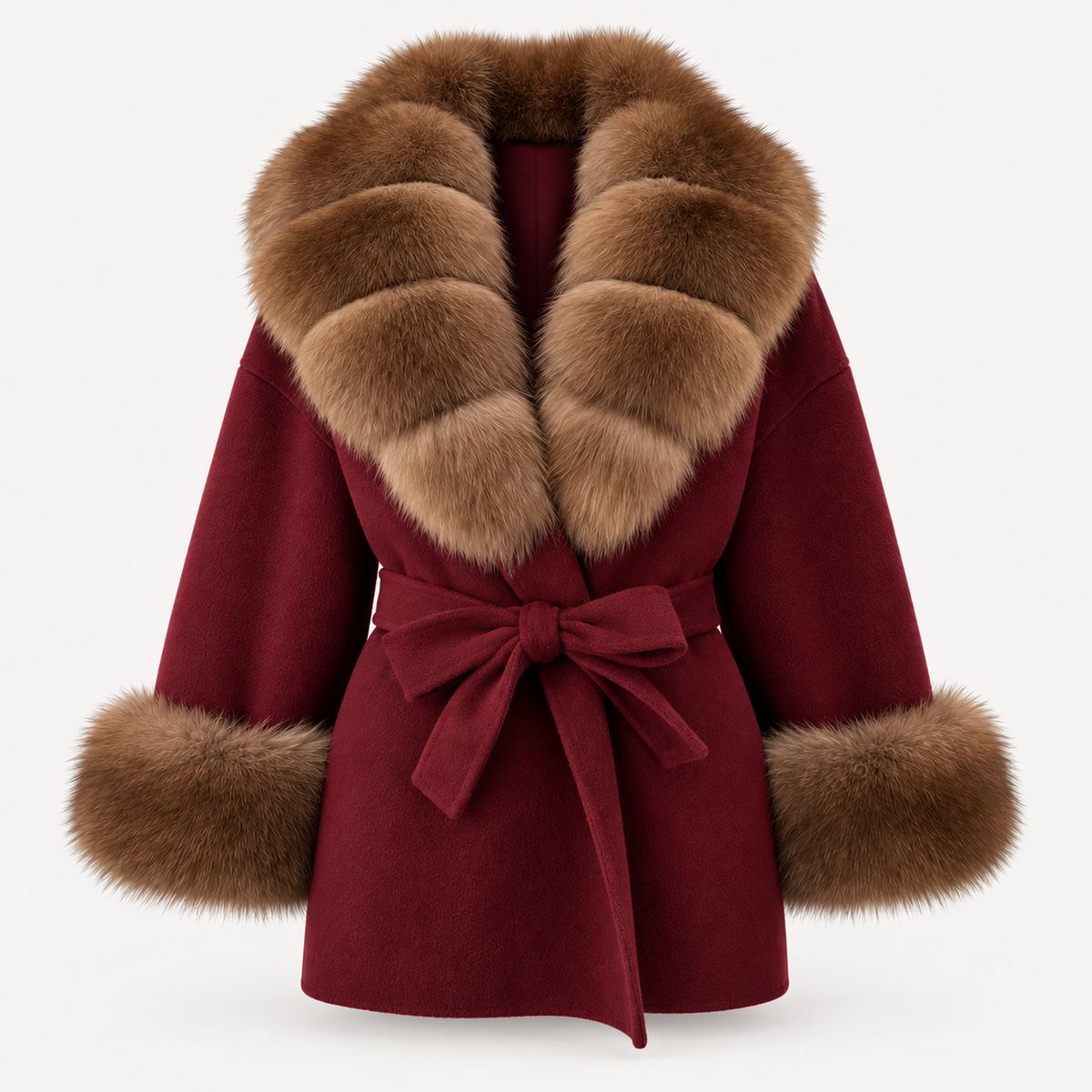 LIVMAÉ Privé — Bordeauxa Fur Trim Coat – Rot – Produktbild