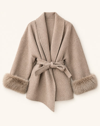 LIVMAE Fur-Cuff Wrap Jacket
