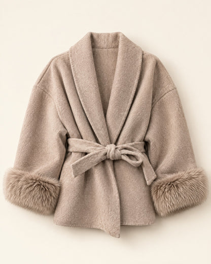 LIVMAE Fur-Cuff Wrap Jacket