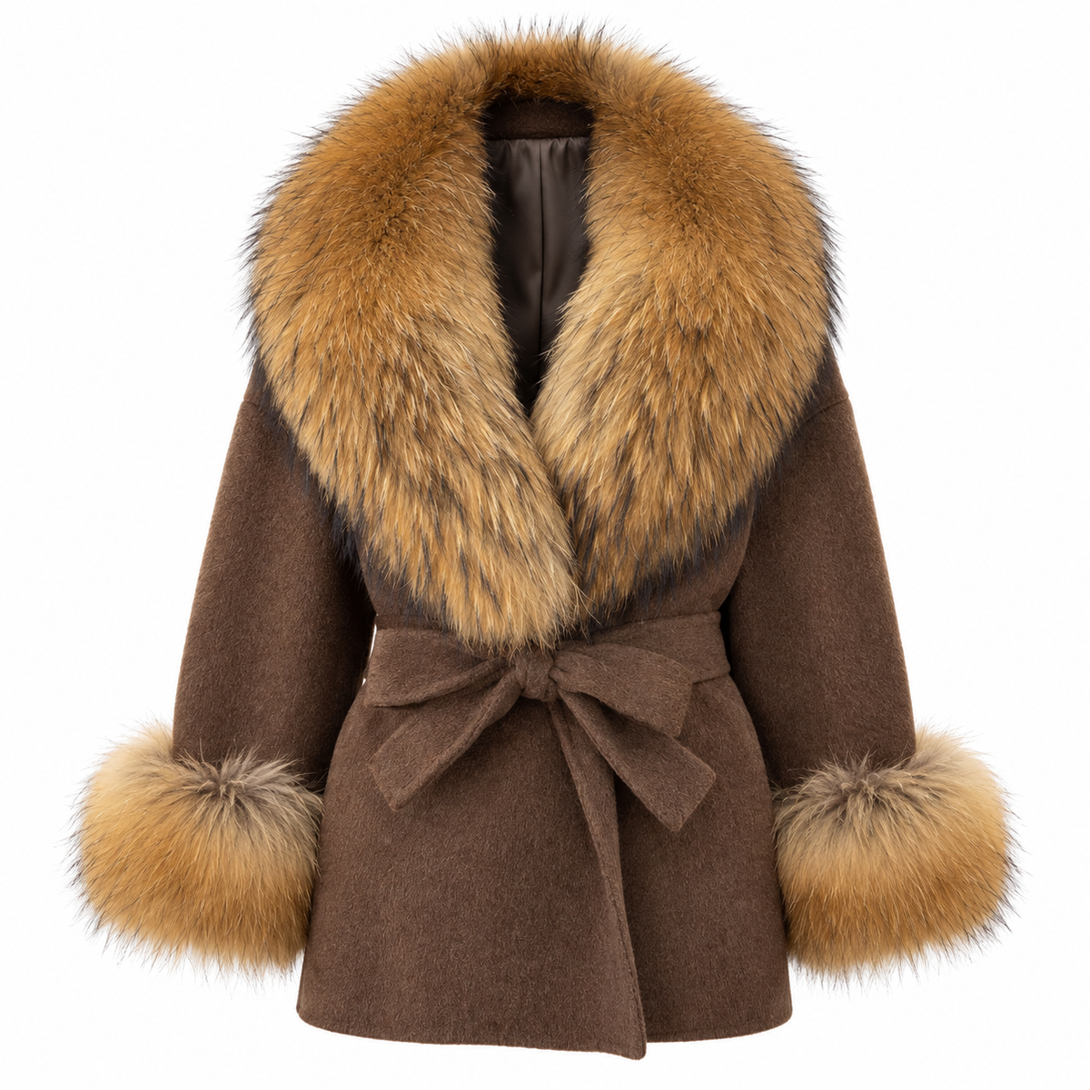 LIVMAÉ Privé — Sienna Fur Trim Coat – Braun – Produktbild
