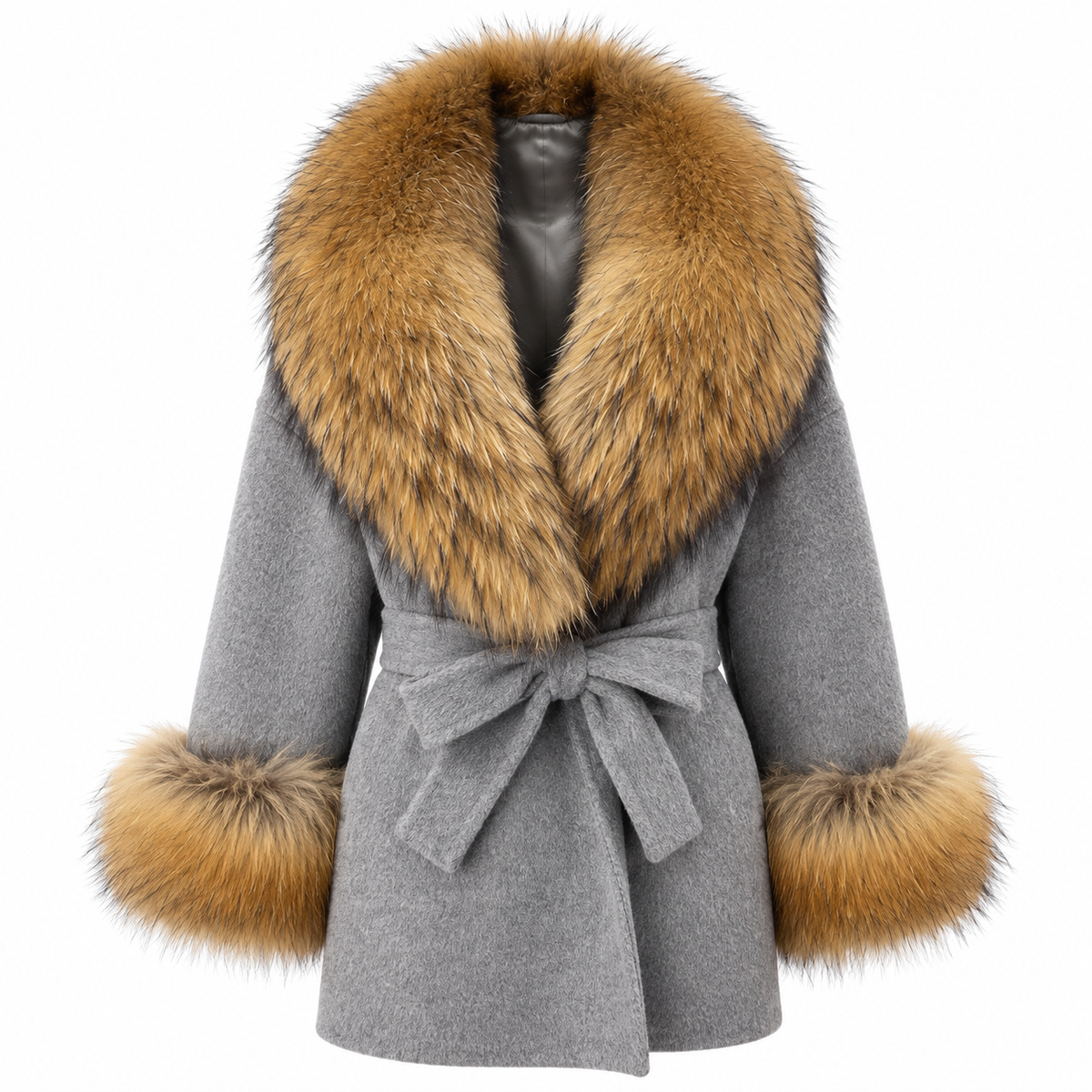LIVMAÉ Privé — Sienna Fur Trim Coat – Grau – Produktbild