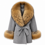 LIVMAÉ Privé — Sienna Fur Trim Coat – Grau – Produktbild