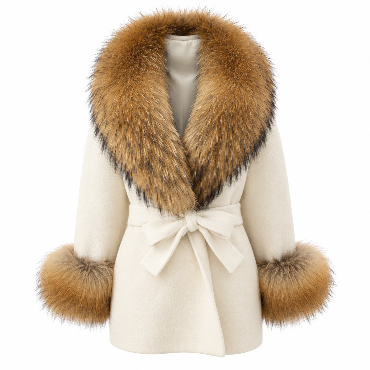 LIVMAÉ Privé — Sienna Fur Trim Coat – Weiß – Produktbild