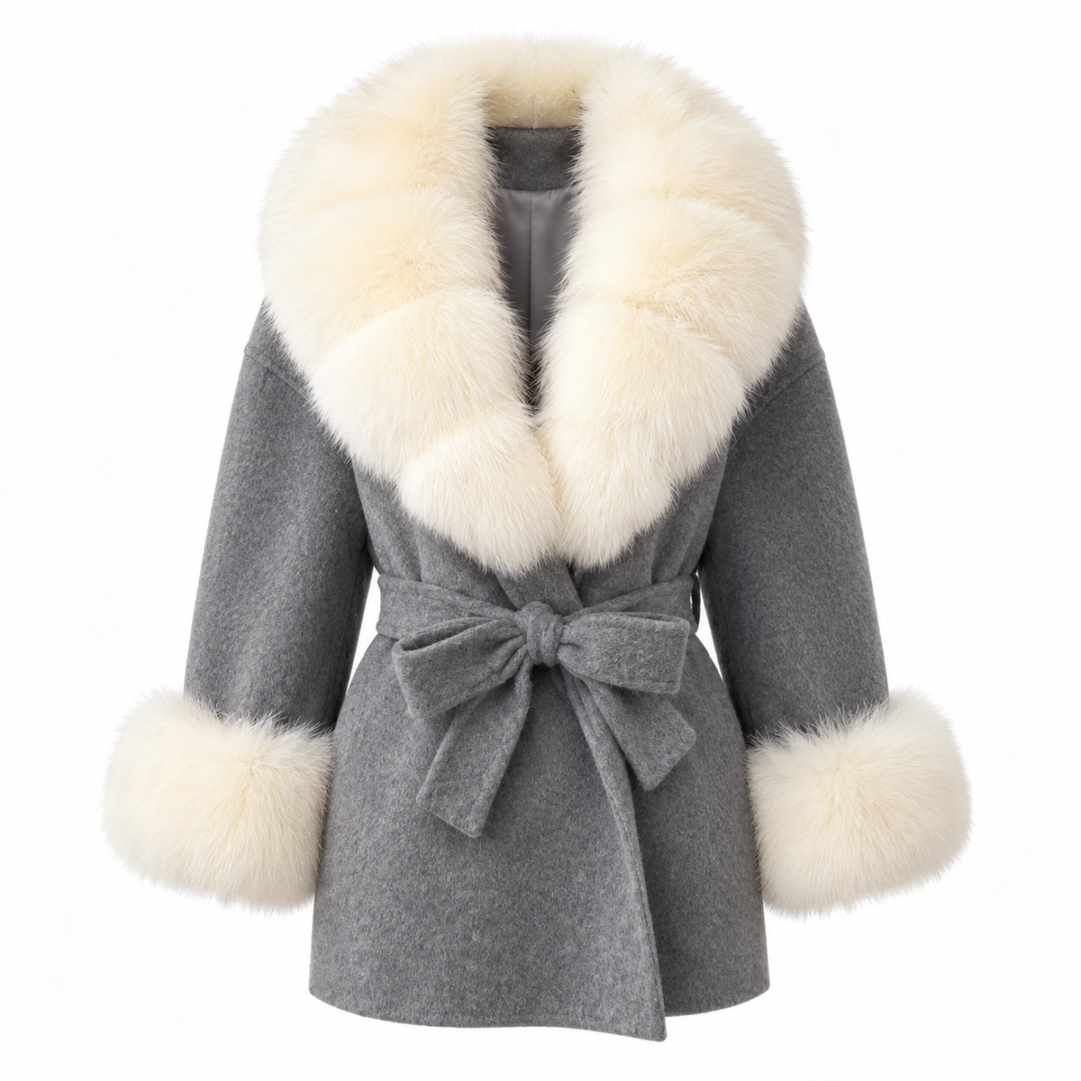 LIVMAÉ Privé — Lissette Fur Trim Coat – Grau – Produktbild