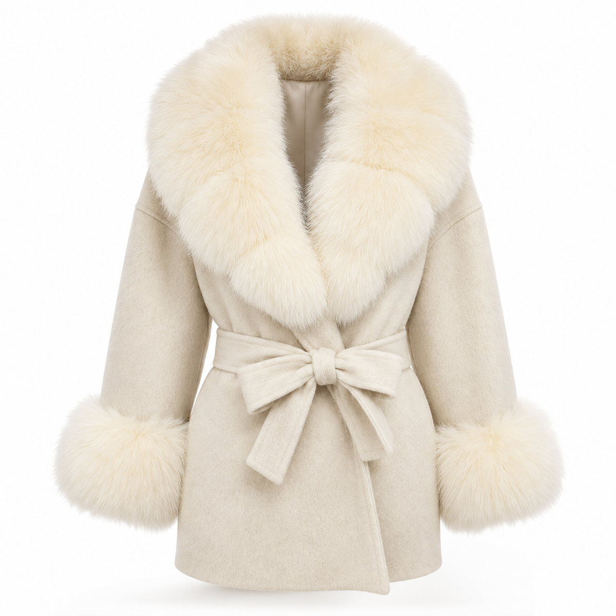 LIVMAÉ Privé — Lissette Fur Trim Coat – Weiß – Produktbild