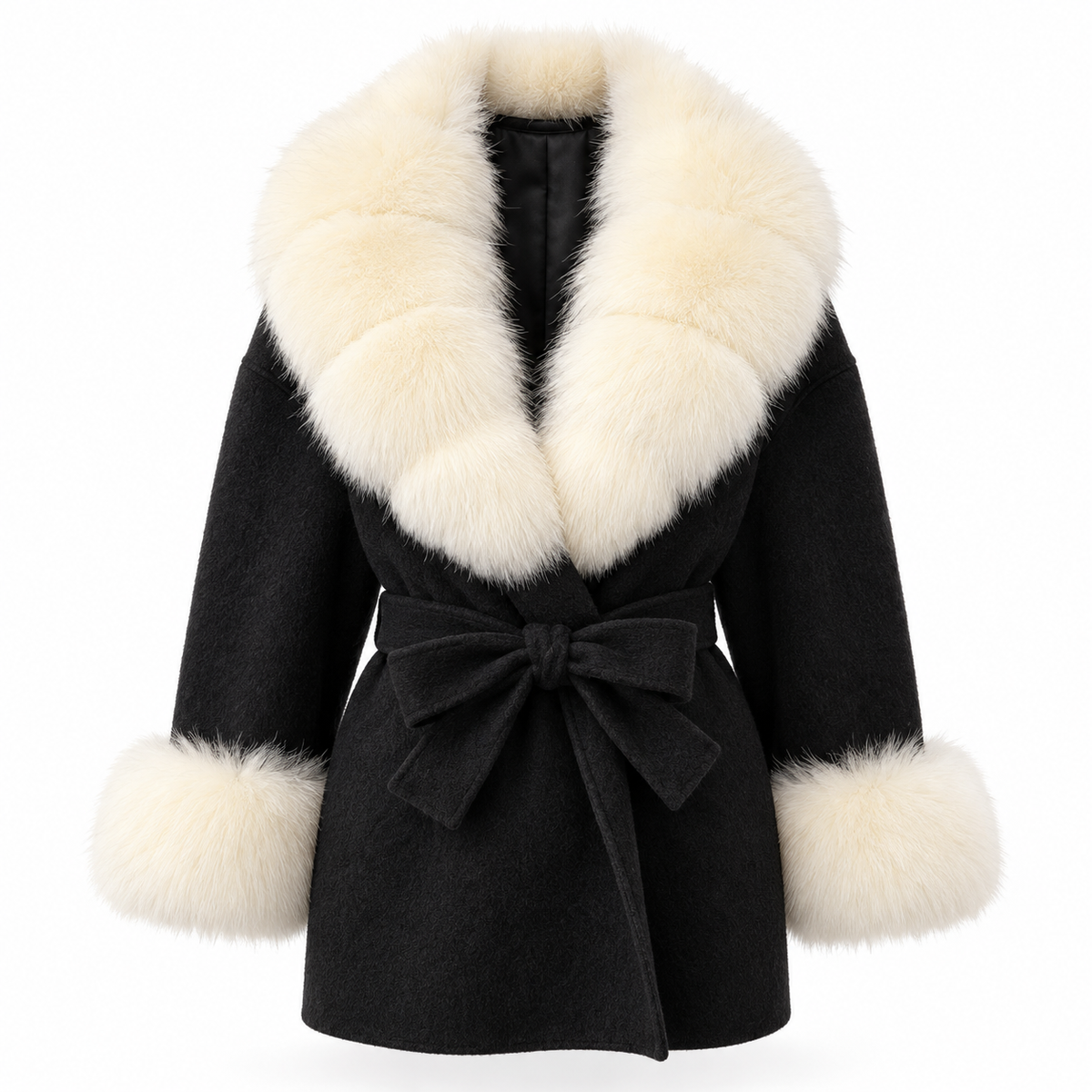 LIVMAÉ Privé — Lissette Fur Trim Coat – Schwarz – Produktbild