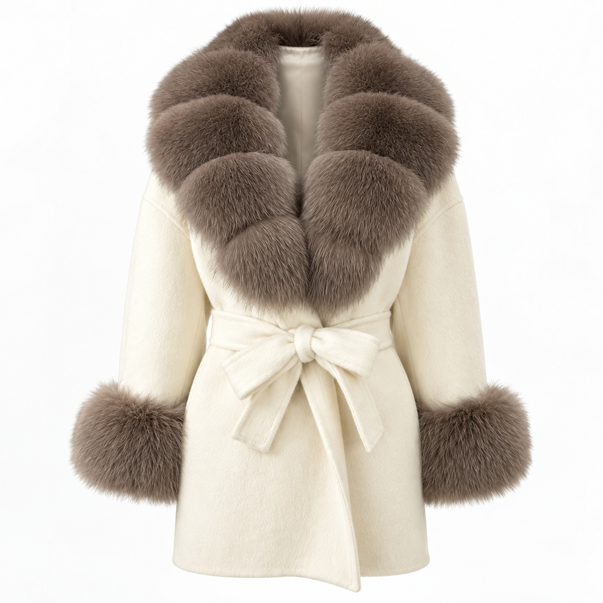 LIVMAÉ Privé — Sablette Fur Trim Coat – Beige – Produktbild
