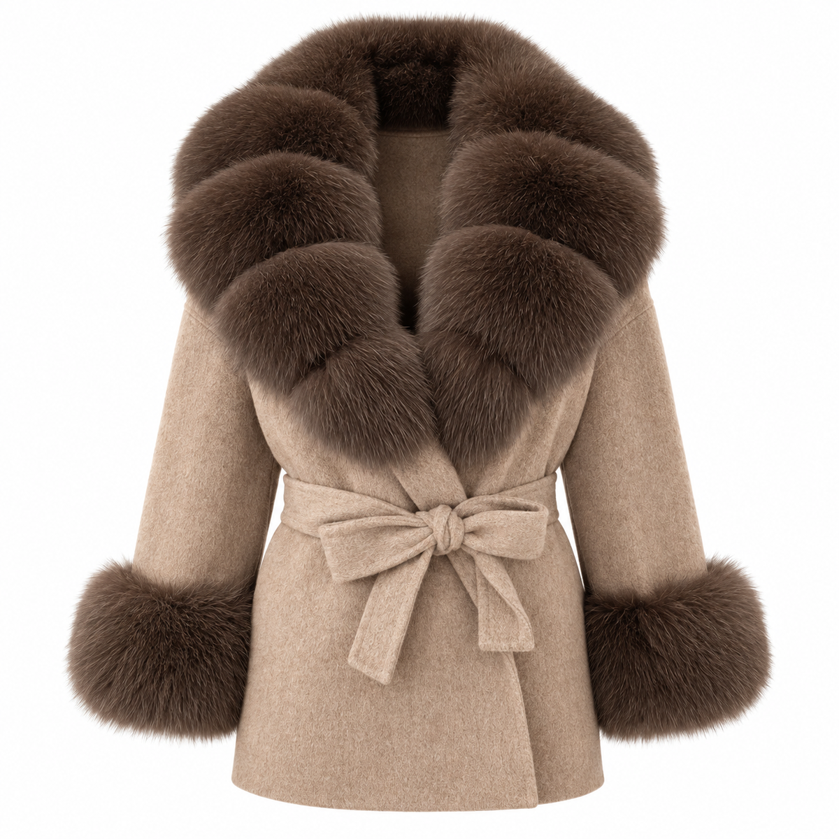 LIVMAÉ Privé — Sablette Fur Trim Coat – Kaffee – Produktbild