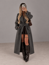 AMAYA Trench Coat – Grey – LIVMAE model photo