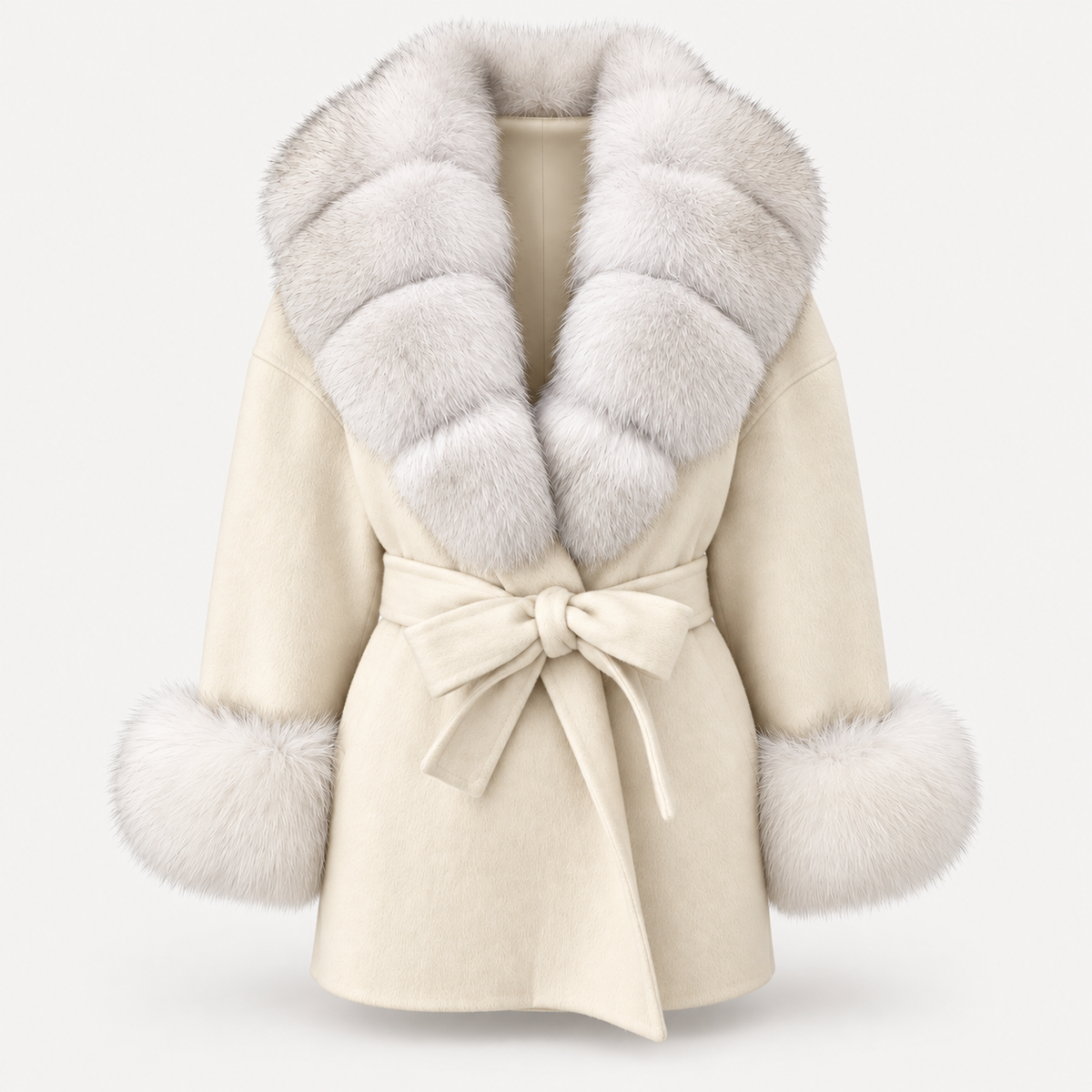 LIVMAÉ Privé — Aurelia Fur Trim Coat – Beige – Produktbild