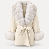 LIVMAÉ Privé — Aurelia Fur Trim Coat – Beige – Produktbild