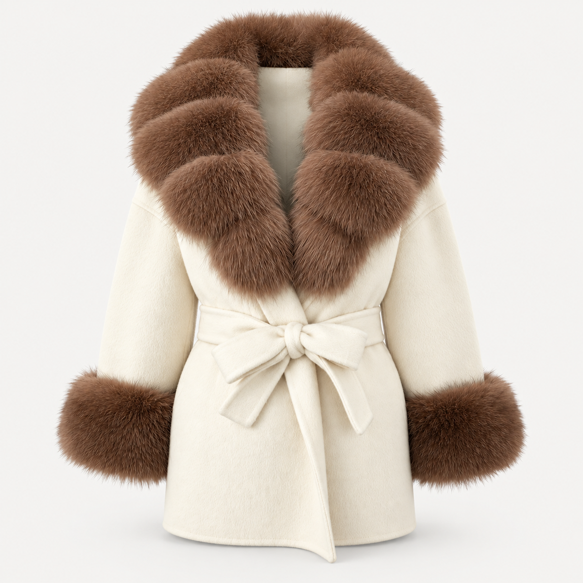 LIVMAÉ Privé — Bordeauxa Fur Trim Coat – Beige – Produktbild