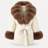 LIVMAÉ Privé — Bordeauxa Fur Trim Coat – Beige – Produktbild