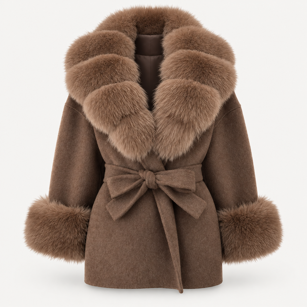 LIVMAÉ Privé — Bordeauxa Fur Trim Coat – Braun – Produktbild
