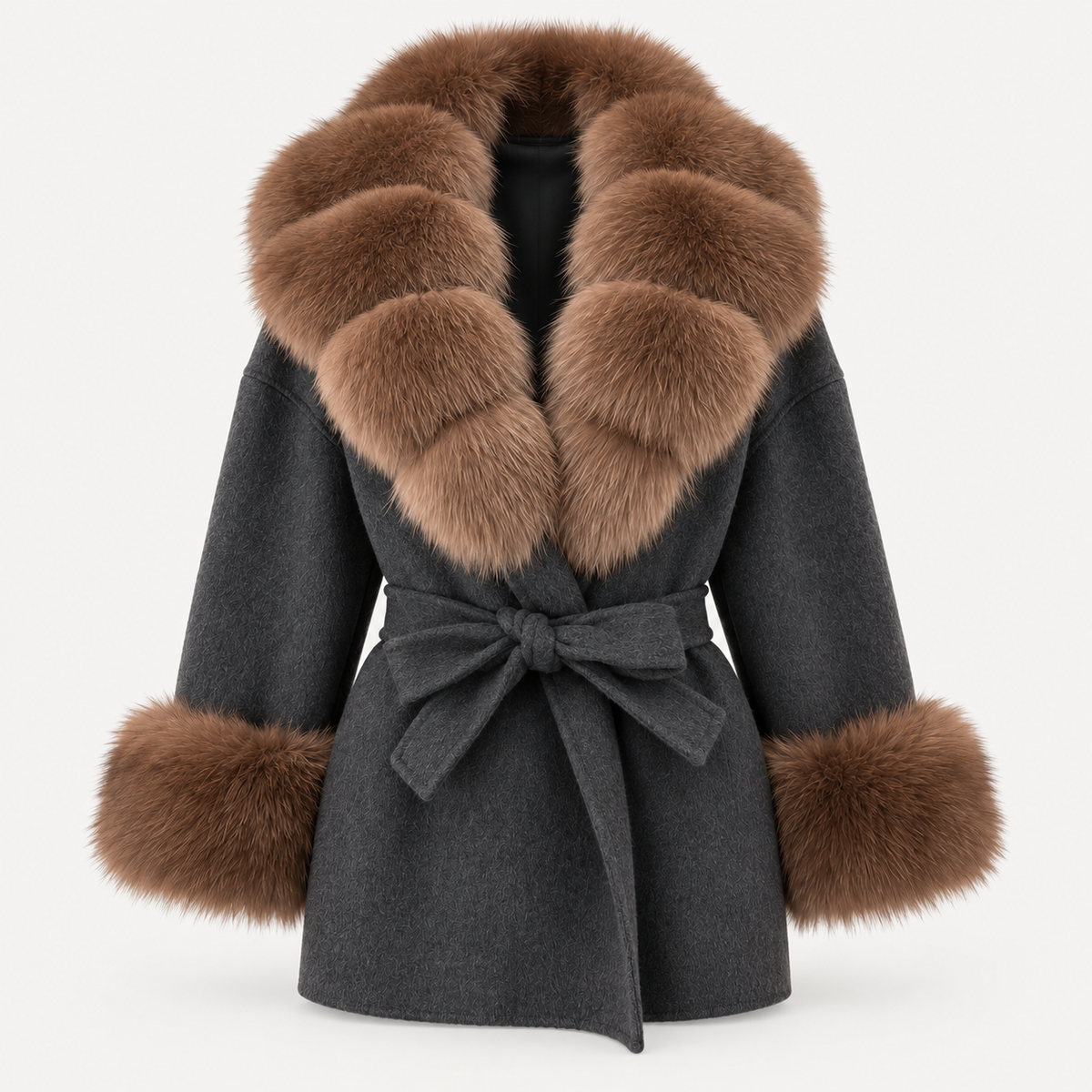 LIVMAÉ Privé — Bordeauxa Fur Trim Coat – Grau – Produktbild