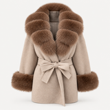 LIVMAÉ Privé — Bordeauxa Fur Trim Coat – Kaffee – Produktbild