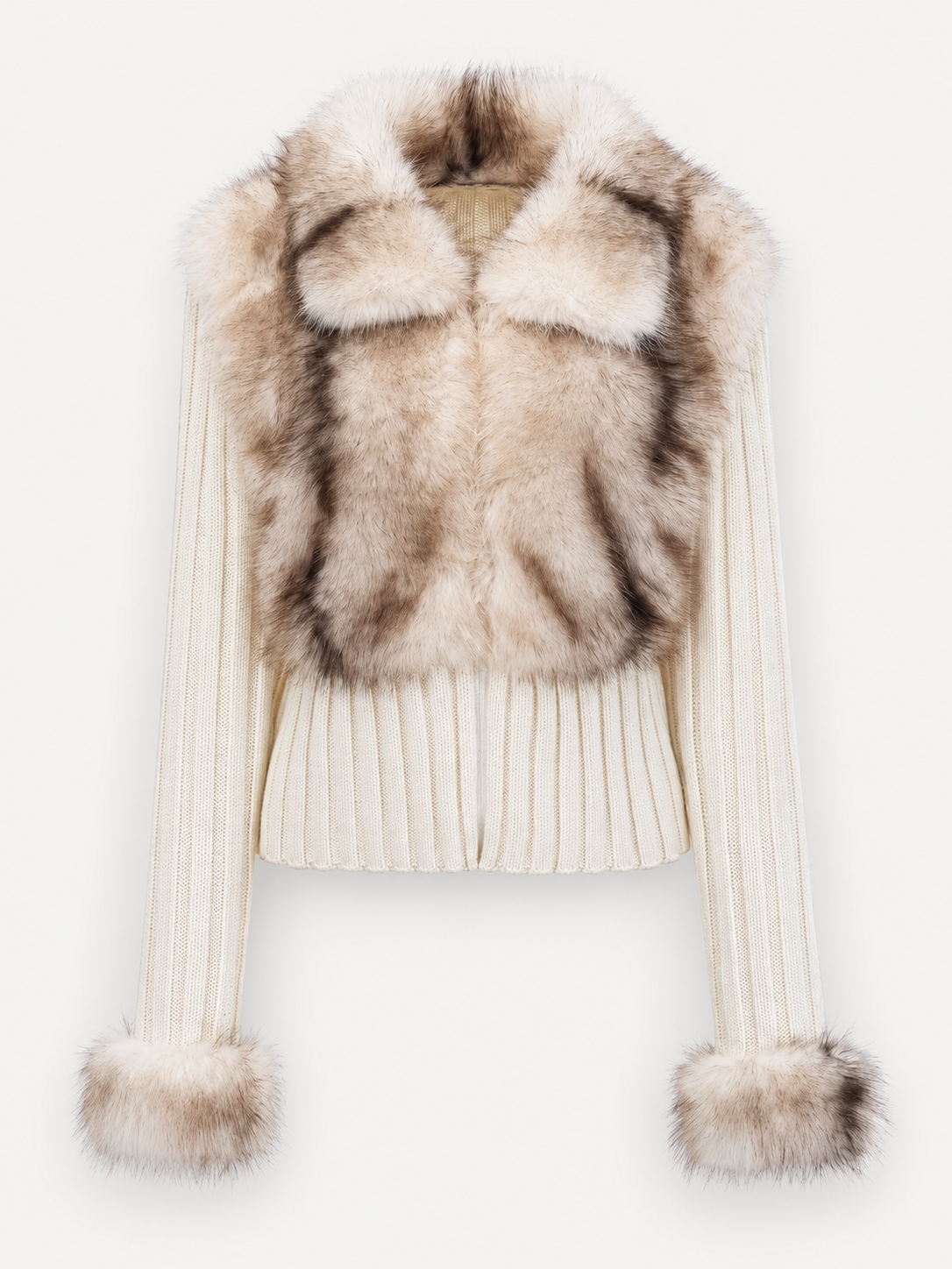 Faux Fur Cardigan – Beige – product view front