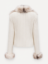 Faux Fur Cardigan – Beige – product view back
