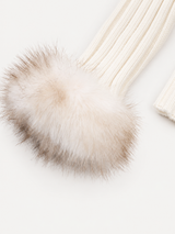 Faux Fur Cardigan – Beige – faux fur cuff detail