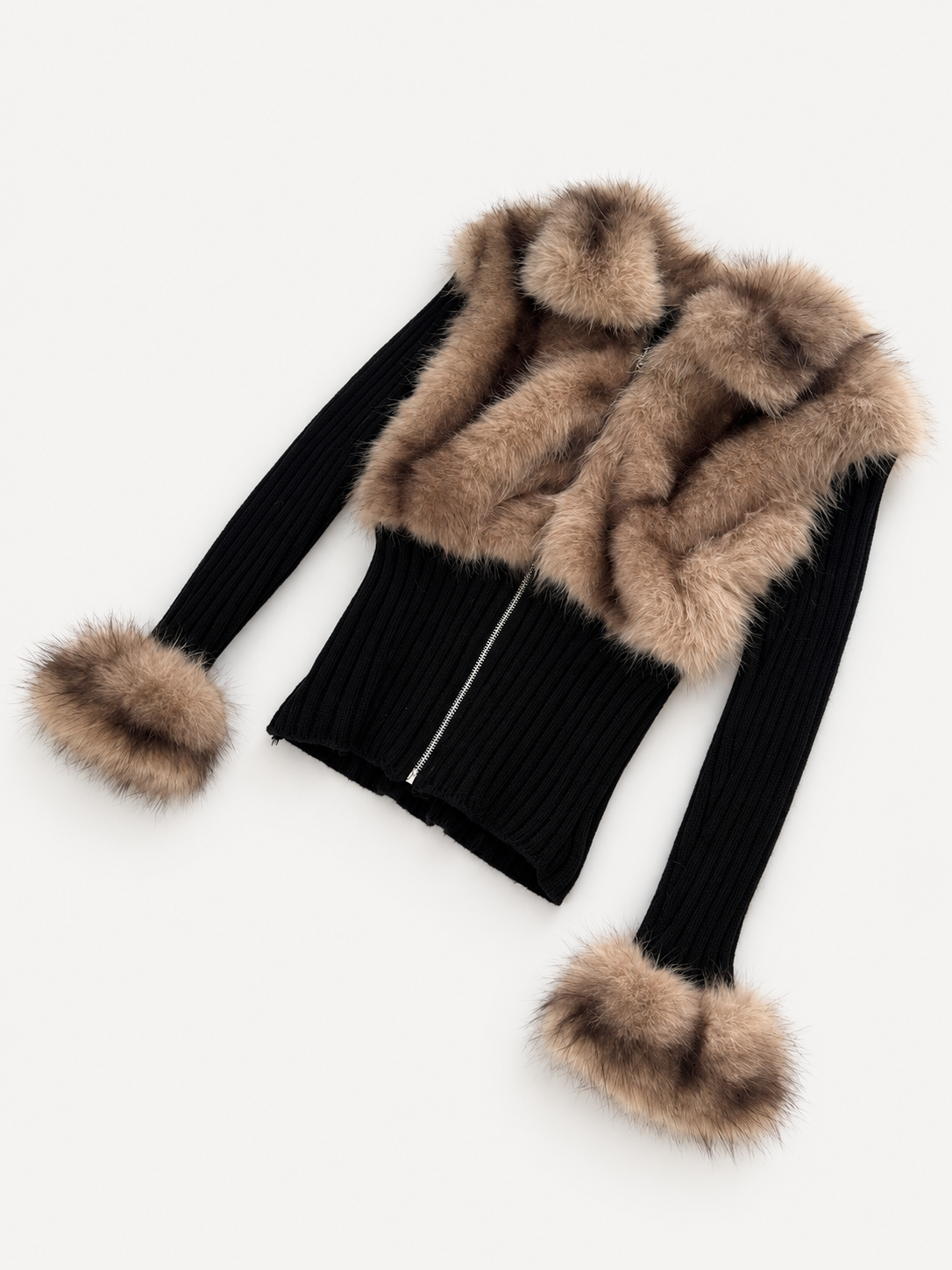 Faux Fur Cardigan – Black – product view