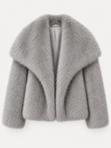 Chelsea Cropped Faux Fur Jacket – Grey – product photo