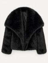 Chelsea Cropped Faux Fur Jacket – Black – product photo