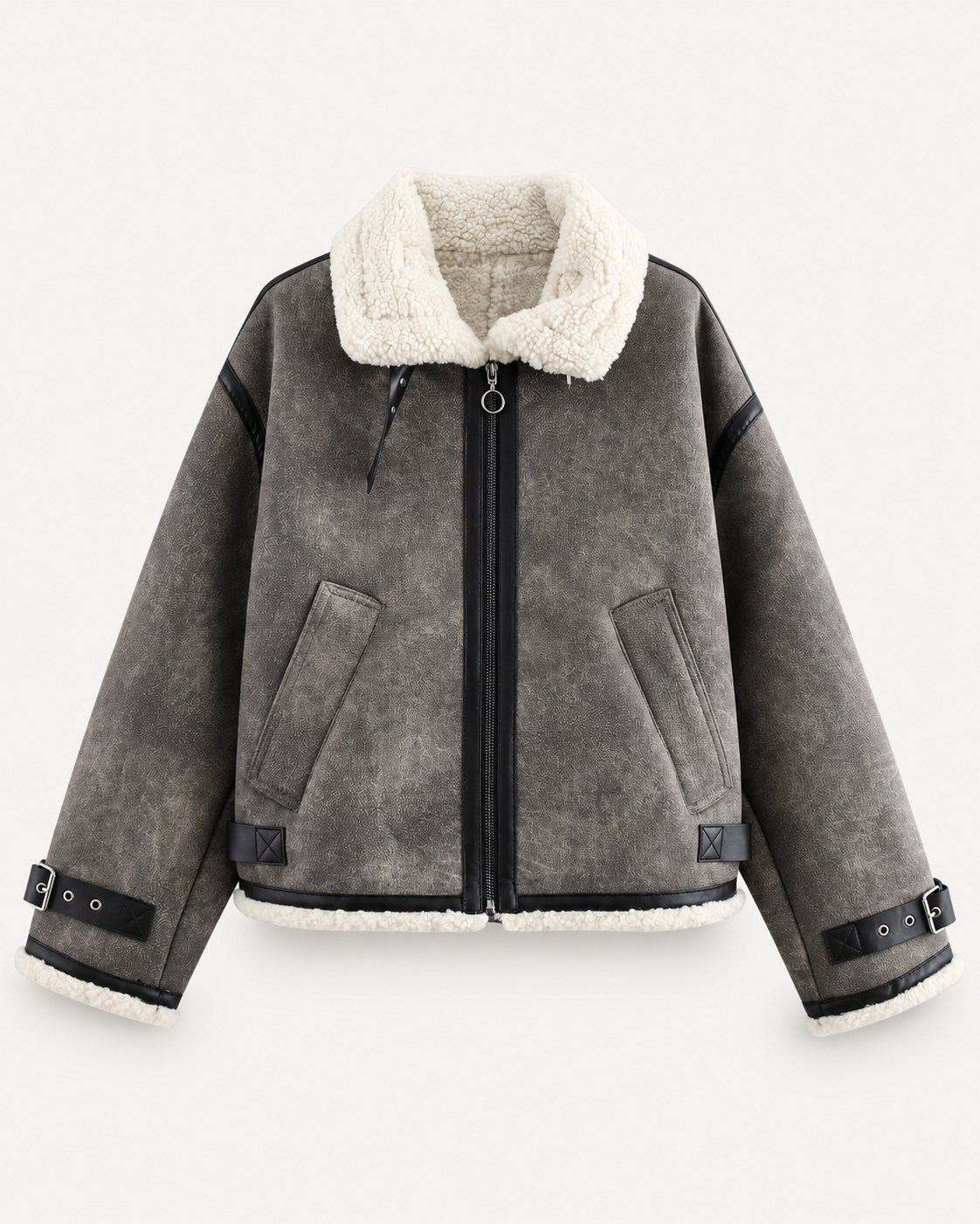 Elara Teddy Jacket – Charcoal – product photo