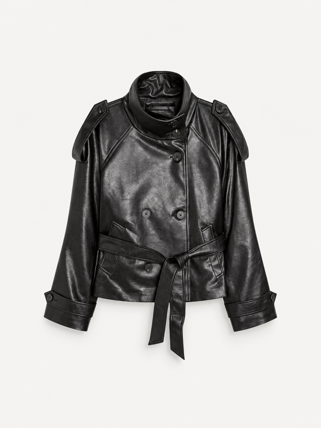 Leather-Look Trench Coat in black, product view