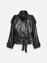Leather-Look Trench Coat in black, product view