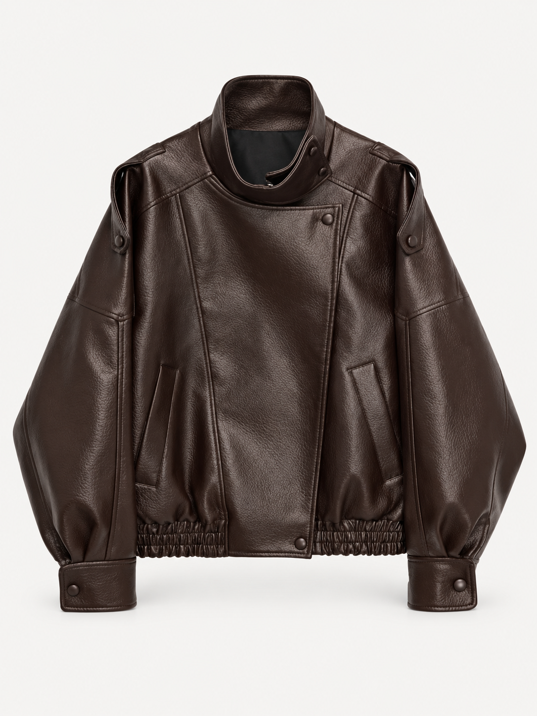 Viral Leather-Look Jacket with Stand Collar – Brown – product photo