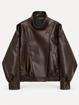 Viral Leather-Look Jacket with Stand Collar – Brown – product photo