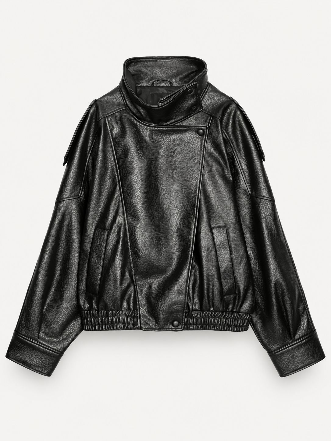 Viral Leather-Look Jacket with Stand Collar – Black – product photo