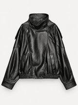 Viral Leather-Look Jacket with Stand Collar – Black – product photo